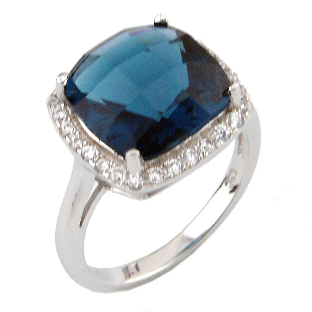 Bague bleue à la mode en pierre de zircone cubique, bague de mariage plaquée Rhodium pour femmes