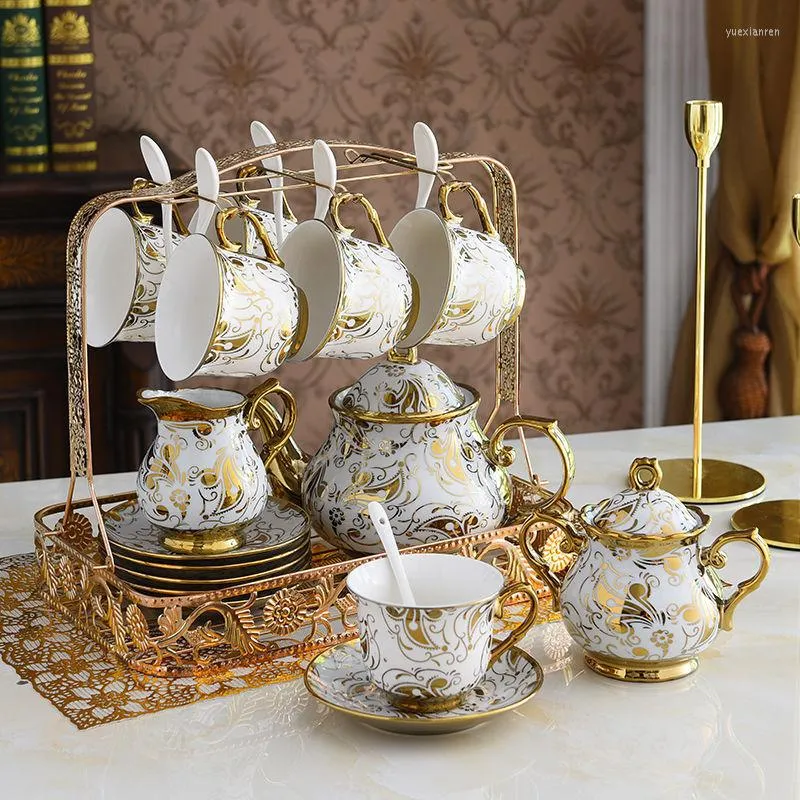 Cups Saucers Nordic Noble Bone China Coffee Pot Cup Saucer Sugar Bowl Set Luxury Ceramic Mug Top-grade Tea Spoon