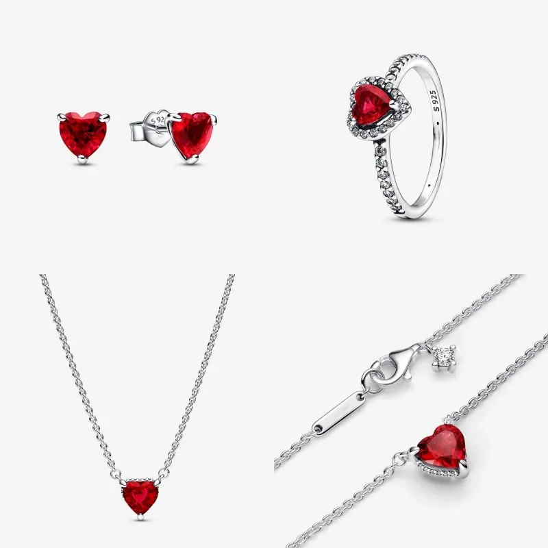 Designer DIY Charme Herz Anhänger Halskette Armband Ohrring Ring Set 925 Sterling Silberschmuck Europäische Männer Frauen Valentinstag Sammlung Geschenk