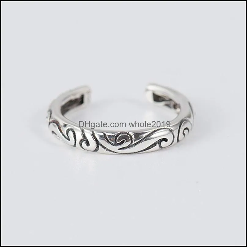 Anneaux de bande Vintage Thai Sier Open Cuff Finger pour hommes femmes 100 Real 925 Sterling Rune Ring Fine Party Jewelry Ymr419 Drop Delivery Otlqg