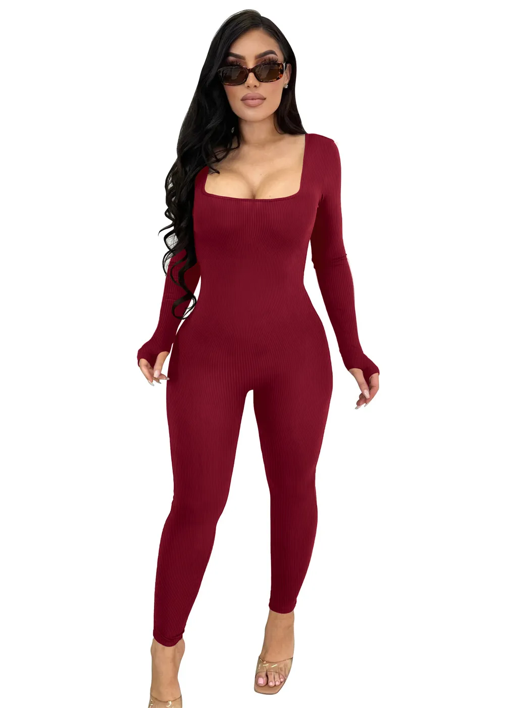 Neue Langarm-Jumpsuits für Damen, Herbst und Winter, figurbetont, Strampler, solide Overalls, einteilige Outfits, schöne dünne, rückenfreie Leggings, lässige Streetwear 9183