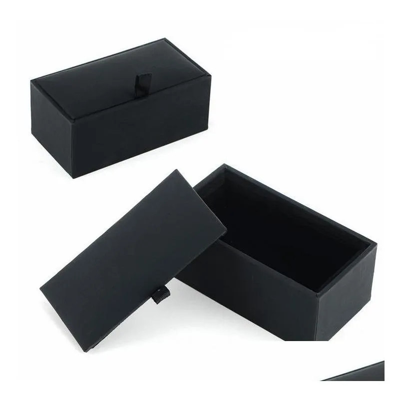 Storage Boxes Bins Wholesale 100Pcs/Lot Black Cufflink Box Gift Case Holder Jewelry Packaging Organizer Dhs Drop Delivery Home Gar Dhjso
