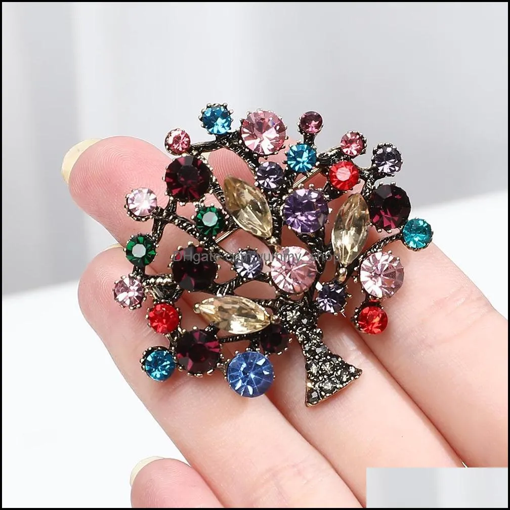 rhinestone trees brooches women men christmas tree party office casual colorful crystal brooch pins gifts