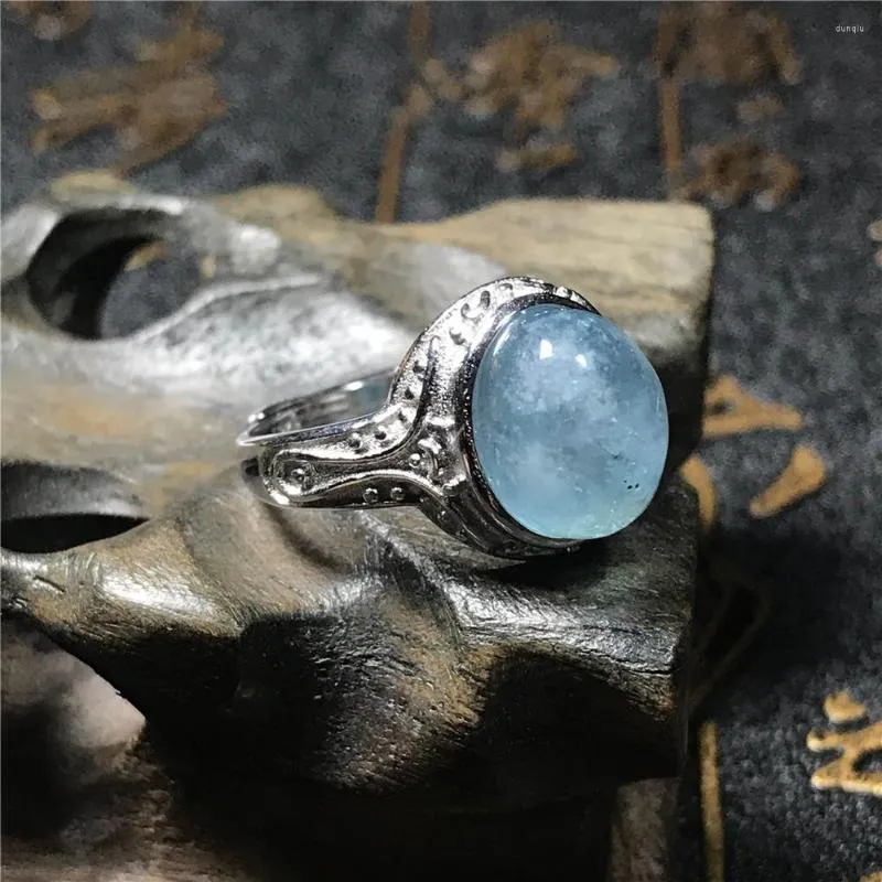 Cluster-Ringe, natürlicher blauer Aquamarin-Ring für Frauen, Damen, Herren, Liebesgeschenk, Kristall, oval, 12 x 8 mm, Perlen, verstellbarer Edelstein-Schmuck