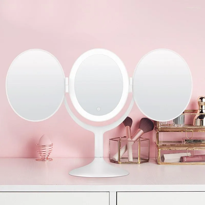 Juego de accesorios para baño, juegos de accesorios para baño, espejo triple plegable portátil, maquillaje de doble aumento con luces cosméticas para el hogar Tue88