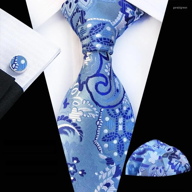 Bow Ties 2023 Fashion For Men Neck Tie Set Ascot Blue Cravat Wedding Handkerchiefs Flower Pocket Square Cufflinks Business Necktie