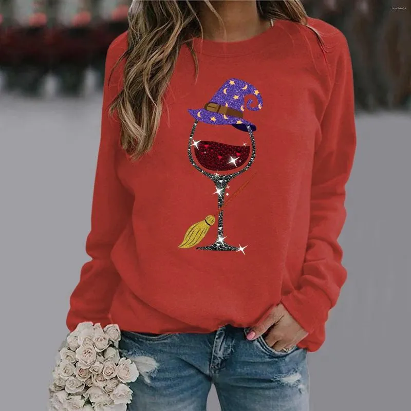 Women's Hoodies Petite Lightweight Sweatshirt Womens Halloween Sweatshirts Long Sleeve Wine Glass Drawing Graphic Print Shirts