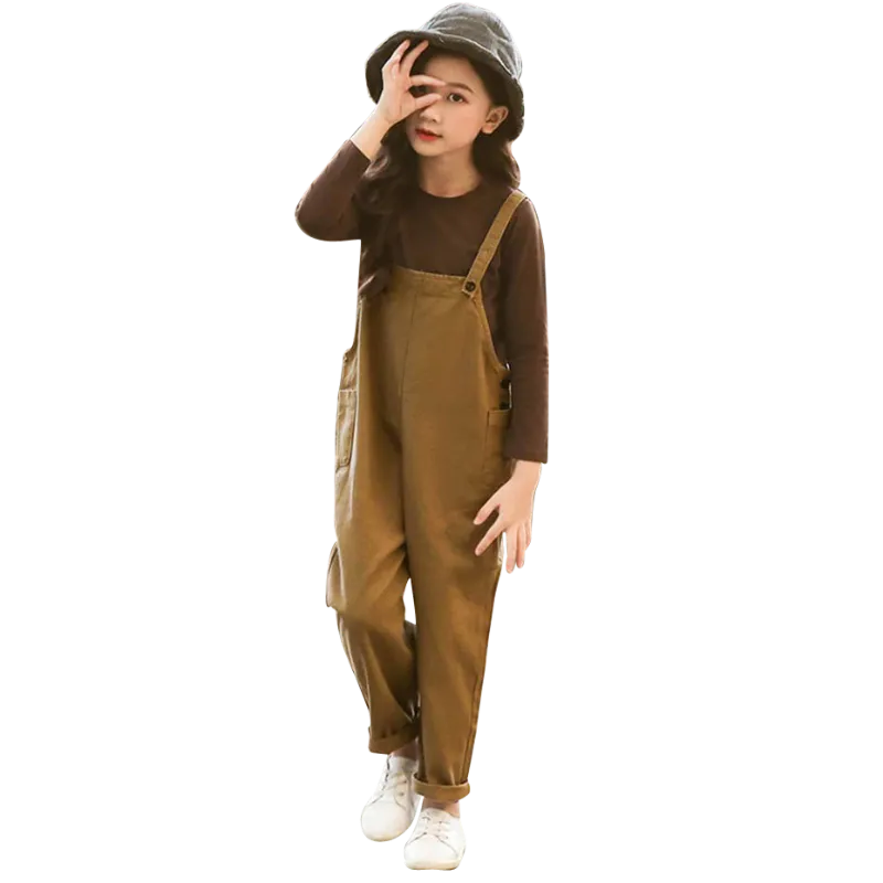 Clothing Sets Kids Clothes Solid T Shirts & Jumpsuit Teenage Girls O-Neck Fall Streetwear 6 8 10 12 14