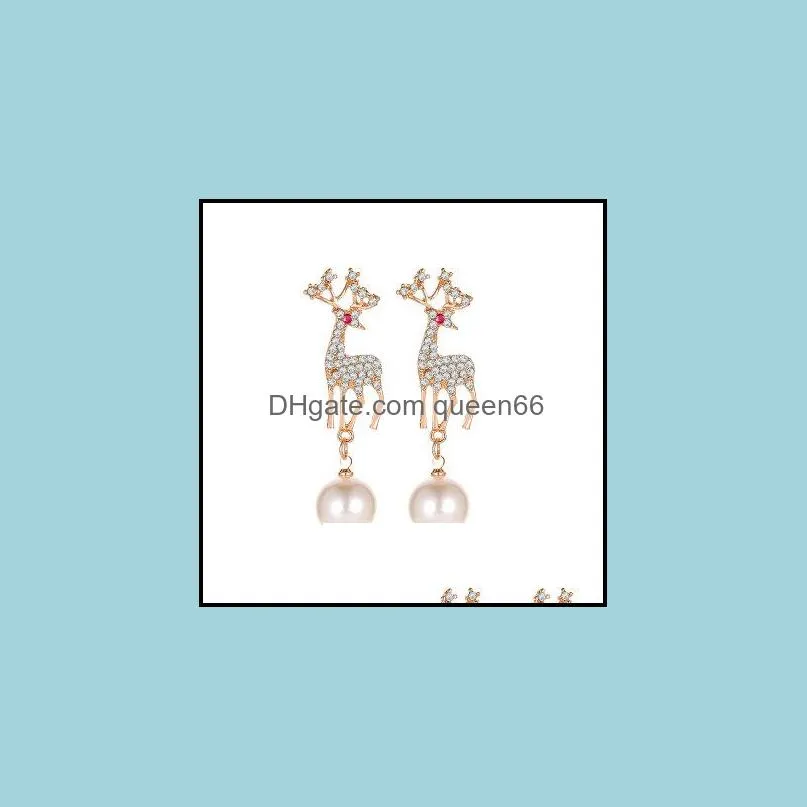 christmas elk diamond earrings temperament korean cute little animals pearl earring ear clip adjustable deer earrings