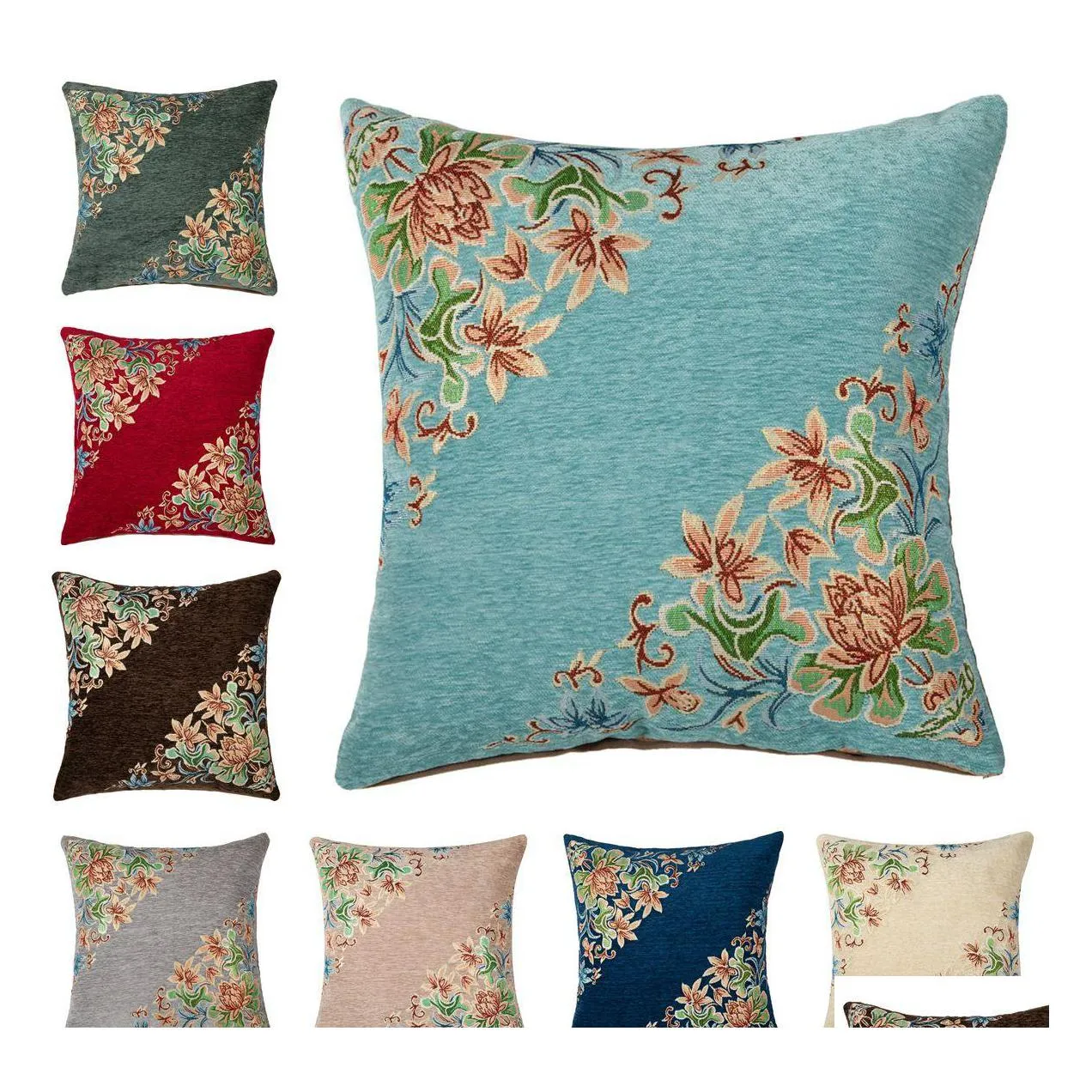 Cushion/Decorative Pillow 45X45Cm Luxury Vintage Decorative Cushion Er Floral Pillows Case For Car Sofa Decor Pillowcase Home Ers Dr Otpwd