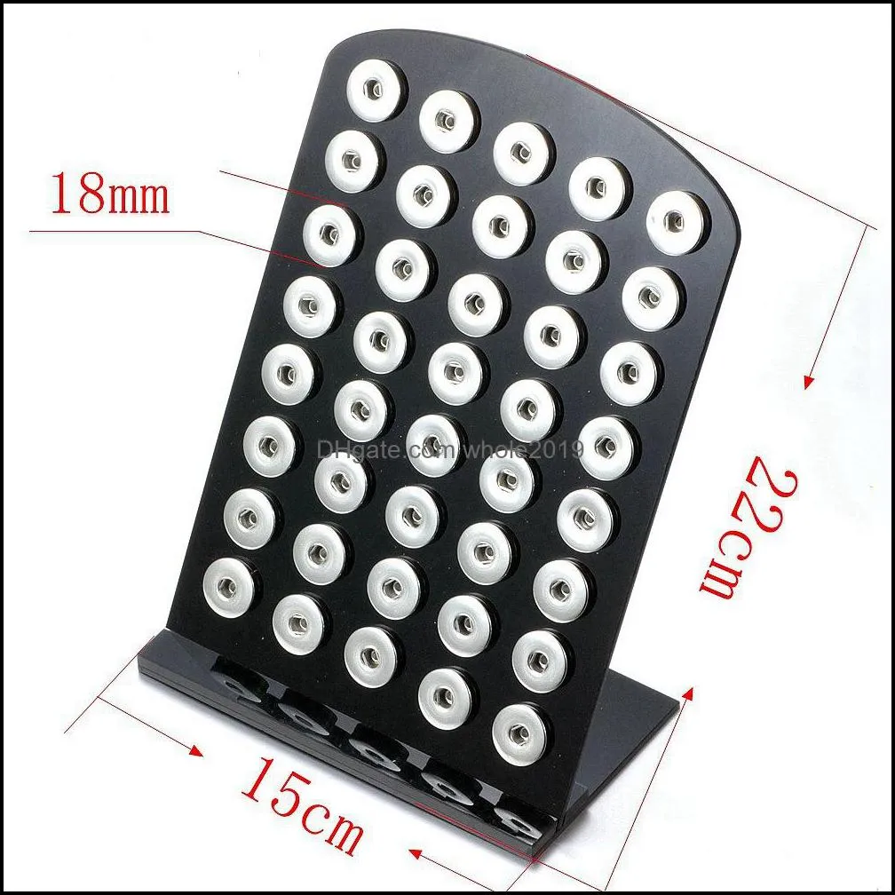 Outro botão preto de acrílico de acrílico de 18 mm de 12 mm para 40pcs Snaps Jóias de armazenamento Displays Soft Drop Drop Deliver