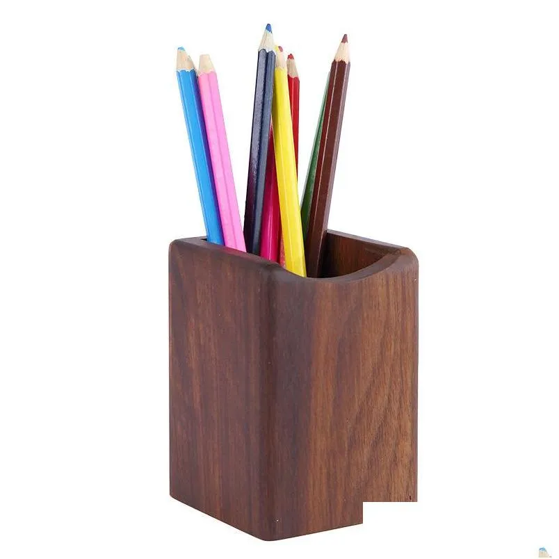 Настольные ящики Организаторы сплошной деревянной ручки держатель Der Fashion Desktop украшения просты