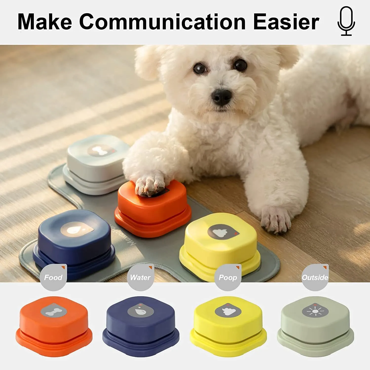 Jouets pour chiens à mâcher Bouton MEWOOFUN Enregistrement Parler  Communication pour animaux de compagnie Entraînement vocal Jouet interactif  Sonnerie