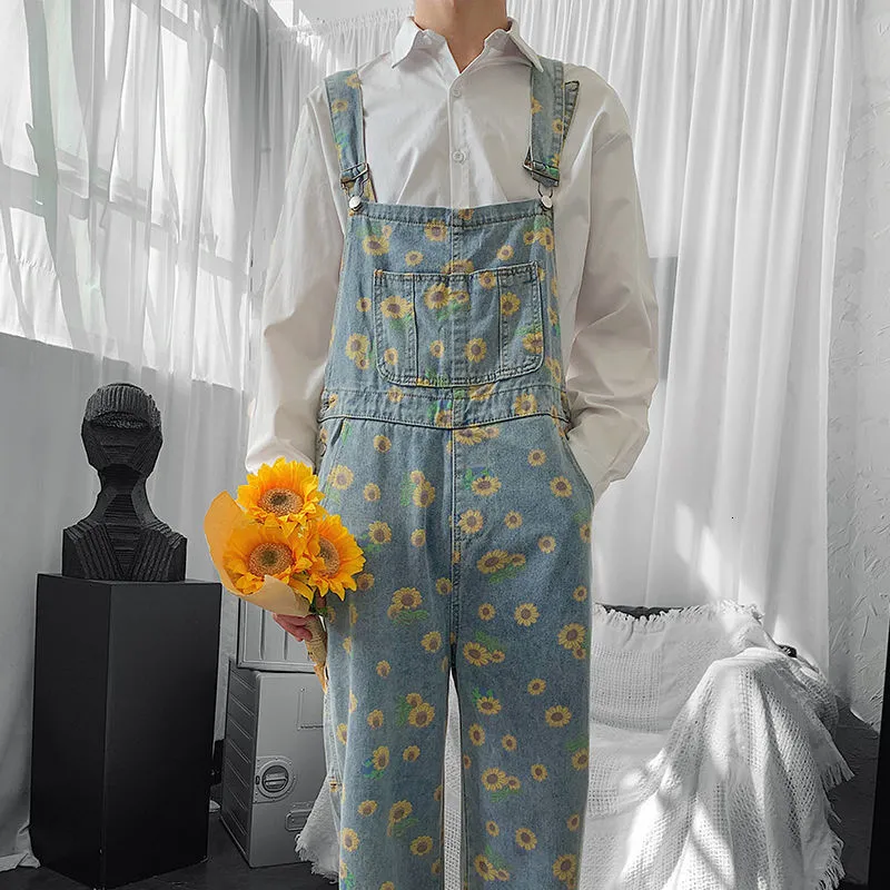 Мужские джинсы Джази Daisy Little Printed Denim Bloys для мужчин и женщин. Свободная обычная комбинезон винтажная уличная одежда 230113