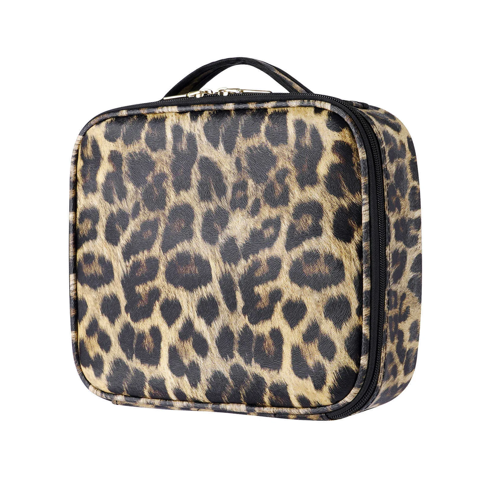 Kosmetiska väskor fall leopard tryckpartition kosmetisk låda stor kapacitet dubbel lager bärbar skönhet broderi verktyg lagring väska 230113