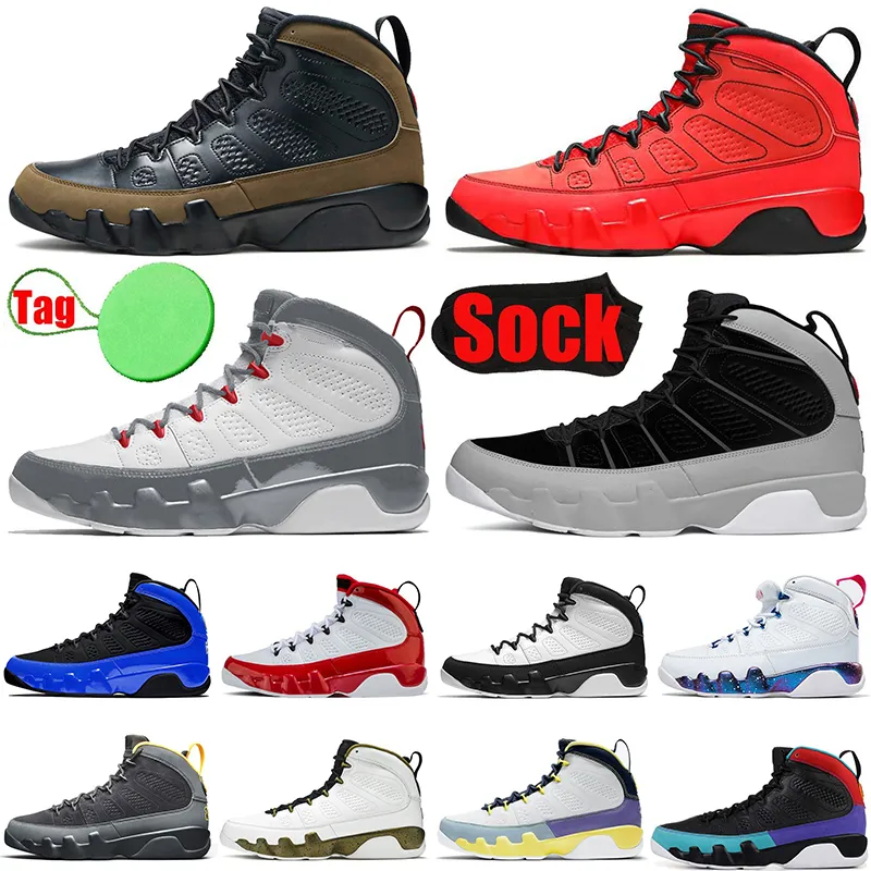 Jumpman 9 retro 9s Mens Basketball Shoes Particle Grey Fire Red Gym Red UNC University Blue Black White Olive Concord Jorden Jorda 9 Men Trainers Sports Sneakers 40-47