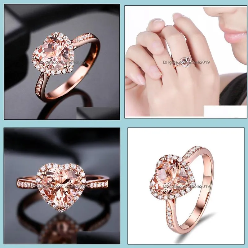 Met zijstenen hartringen voor vrouwen bruiloft verloving bruids sieraden kubieke zirkonia stenen elegante ros￩gouden sier ring drop dh0j3