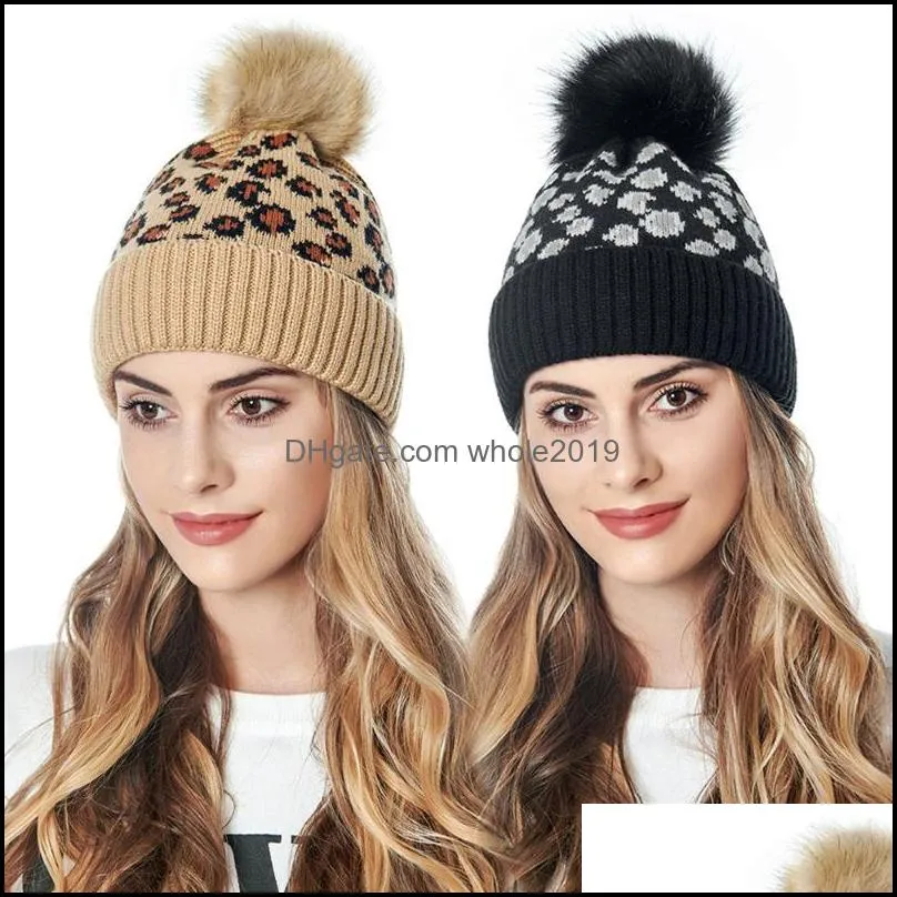 Beanie/Skull Caps Beanie/Skl Women Winter Warmited Beanie Hat Vintage Leopard Animal Print Fuffy Pompom Cuffed Skl Cap Head er e otvgw