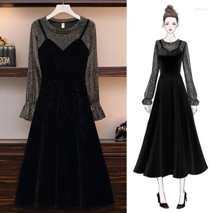 Casual jurken herfst grote dames dikke zusterjurk Franse stijl was dunne buitenlandse leeftijd reducerende buik lang zwart
