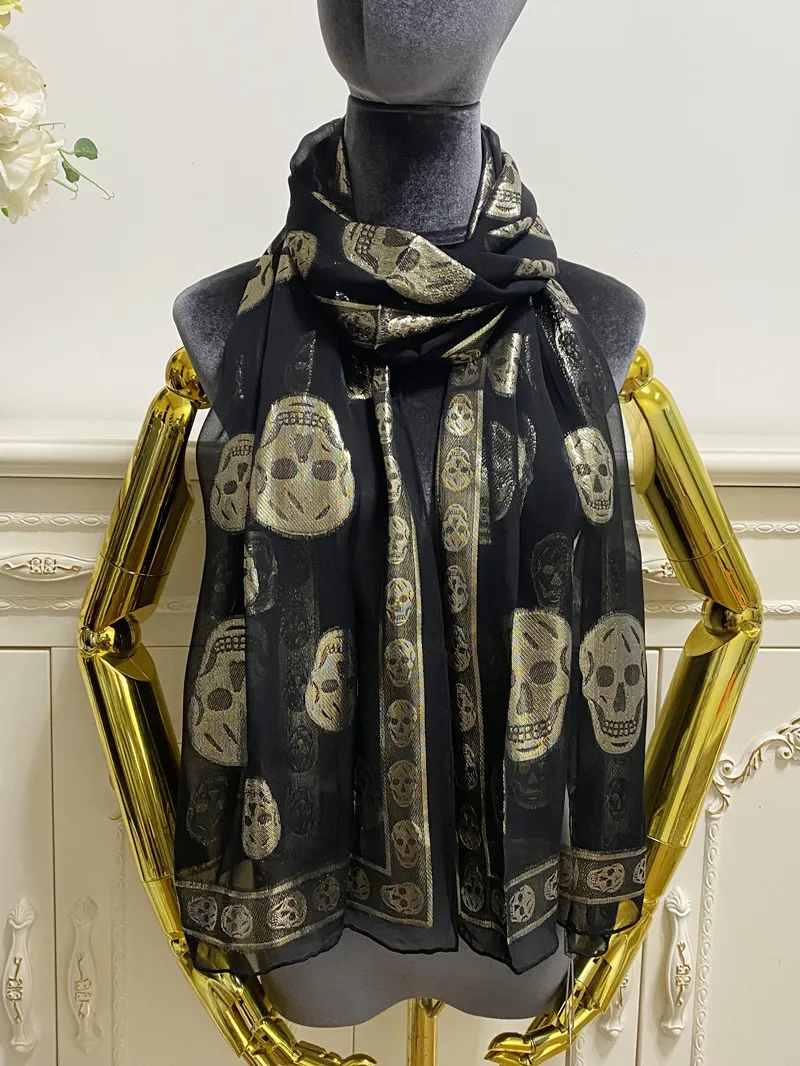 longue écharpe pour femme écharpes 100% soie matériau brillant mode pinte lettres motif taille 190cm- 55cm