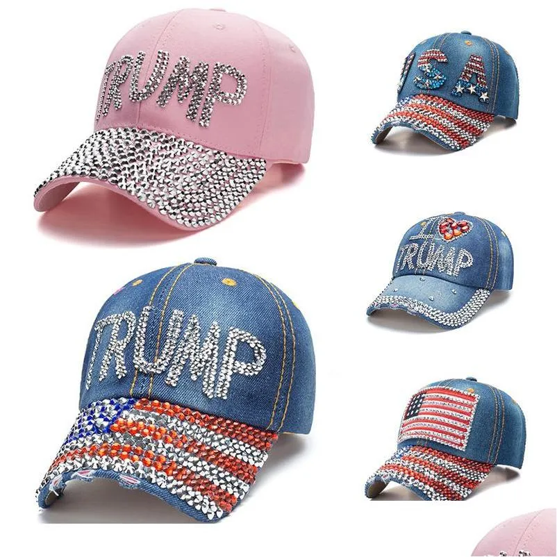 Party Hats Trump 2024 Baseball Cap Hat Val Kampanj Cowboy Caps Justerbara snapback Women Denim Diamond Drop Delivery Home Gard Dhedb