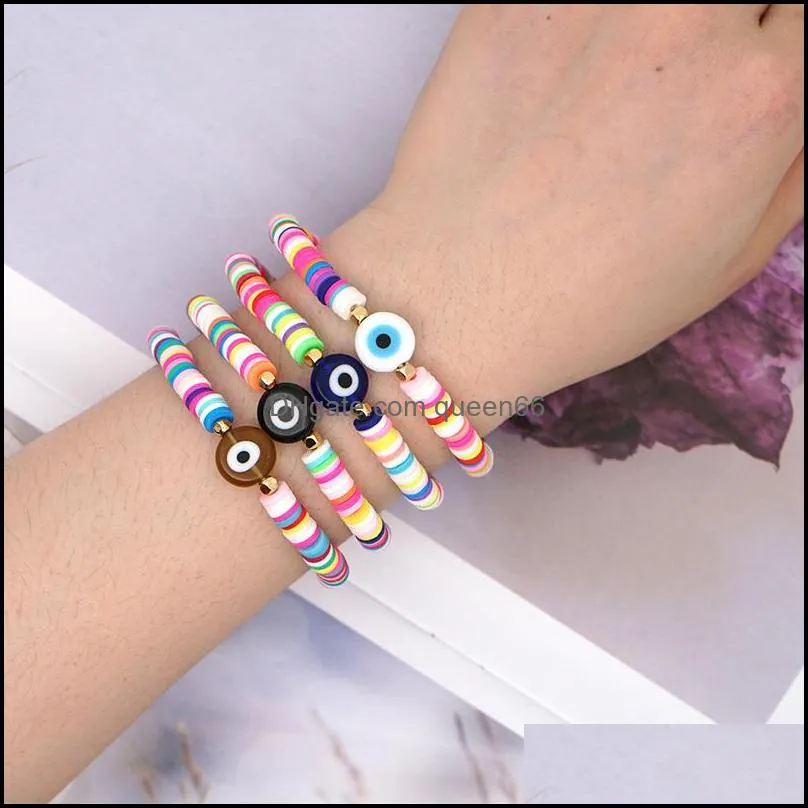 Beaded Turkish Evil Eye Bracelet Femme Greek Bracelets For Women Polymer Clay Heishi Disc Beads Drop Delivery Jewelry Dh5S3