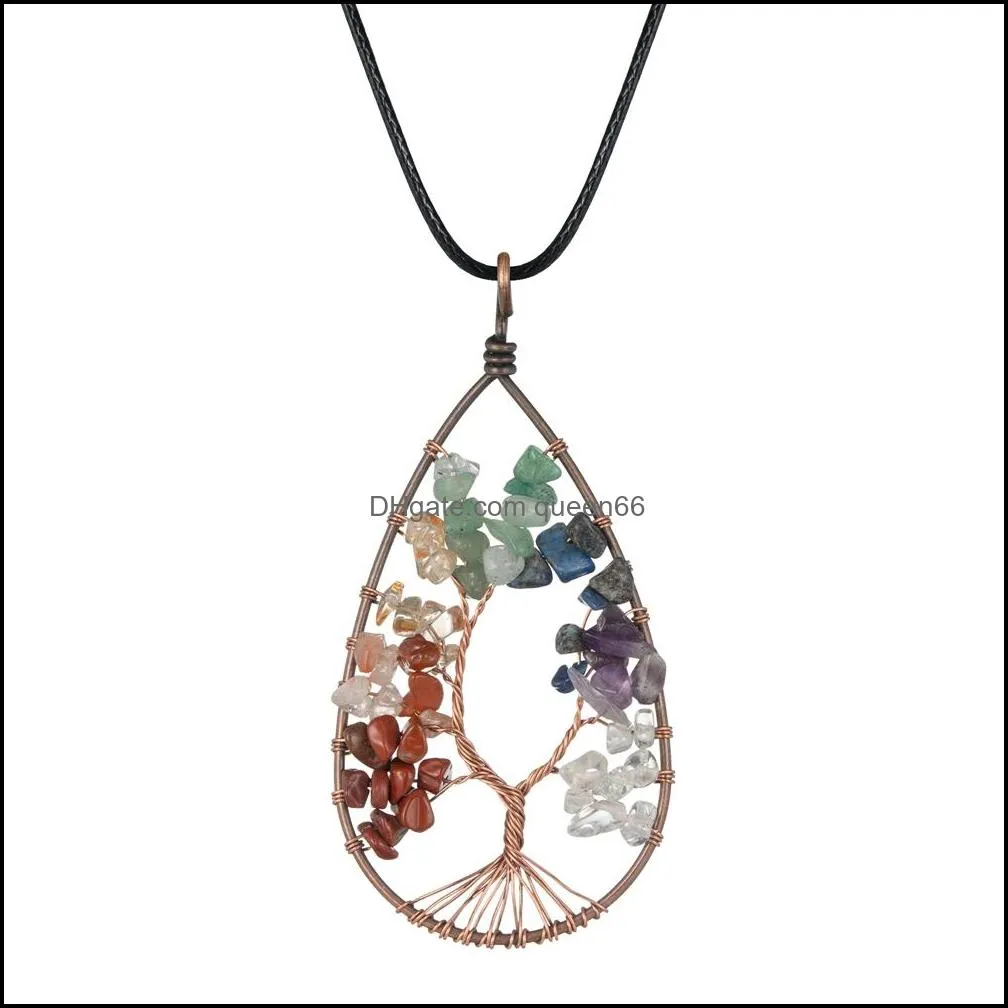 Pendant Necklaces 12Pcs Natural 7 Chakras Healing Crystals Necklace Wire Wrapped Clear Quartz Tree Of Life Pointed Reiki Energy Ncin Dhgpc