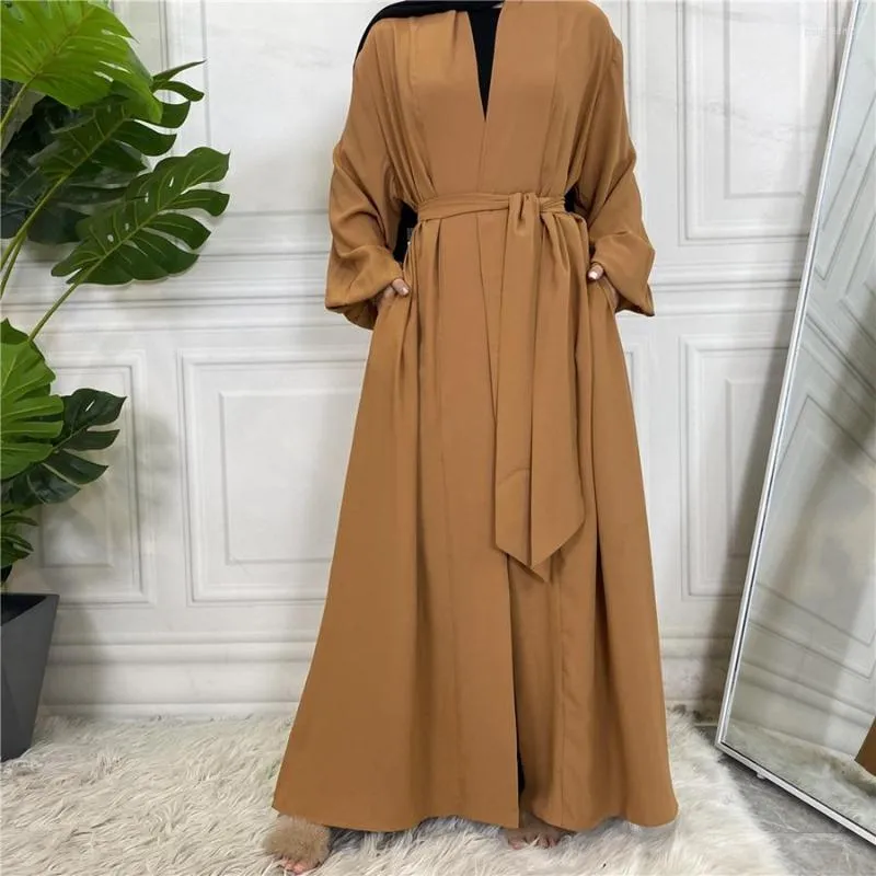 Etnik Giyim Ramazan Katı Açık Abaya Cepleri Müslüman Moda Kimono Dubai Türkiye İslam Elbise Abayas Harkn Robe Femme