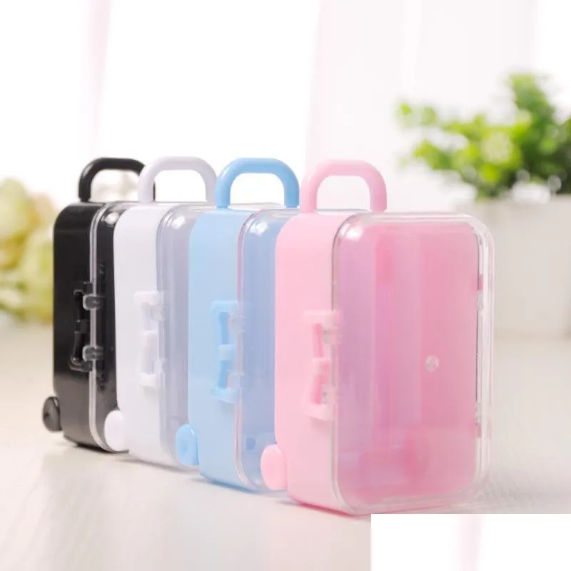 Gift Wrap Clear Mini Rolling Travel Suitcase Favor Box Wedding Favors Party Reception Candy Package Baby Shower Ideas LZ0723 Drop de Dhode