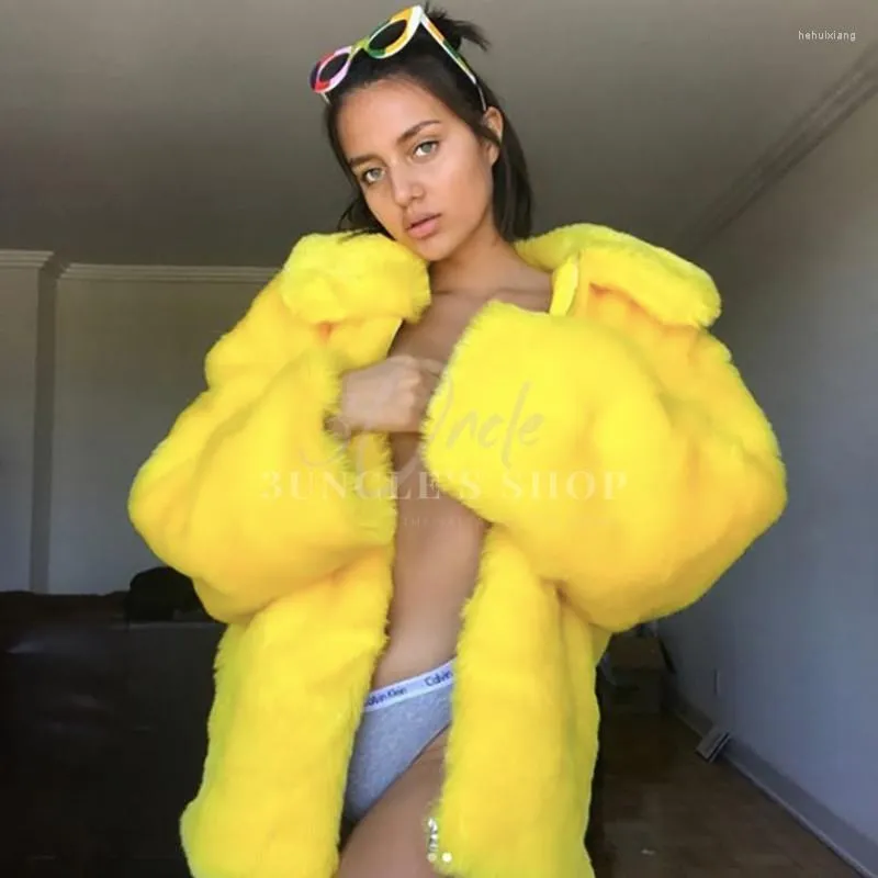 Fourrure pour femmes Ins Super GIA épais jaune Imitation peluche coton ample moyen Long automne et hiver manteau femmes