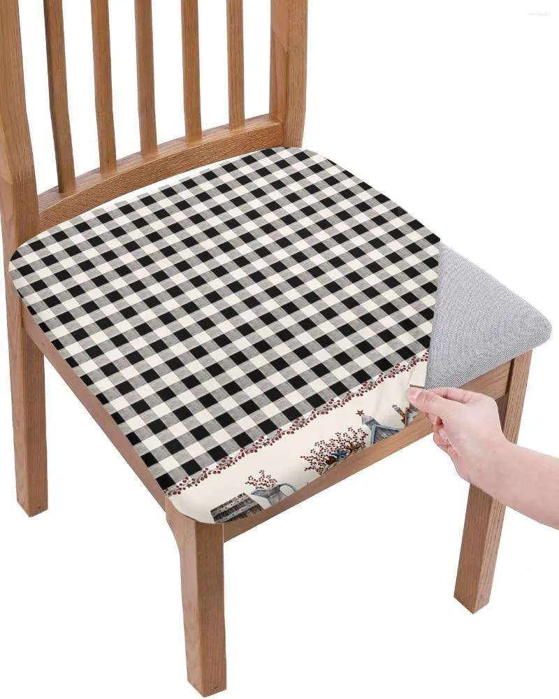 Housses de chaise Country Star Berry Retro Black PlaidSeat Coussin Stretch Dining Cover Housses pour la maison El Banquet Salon