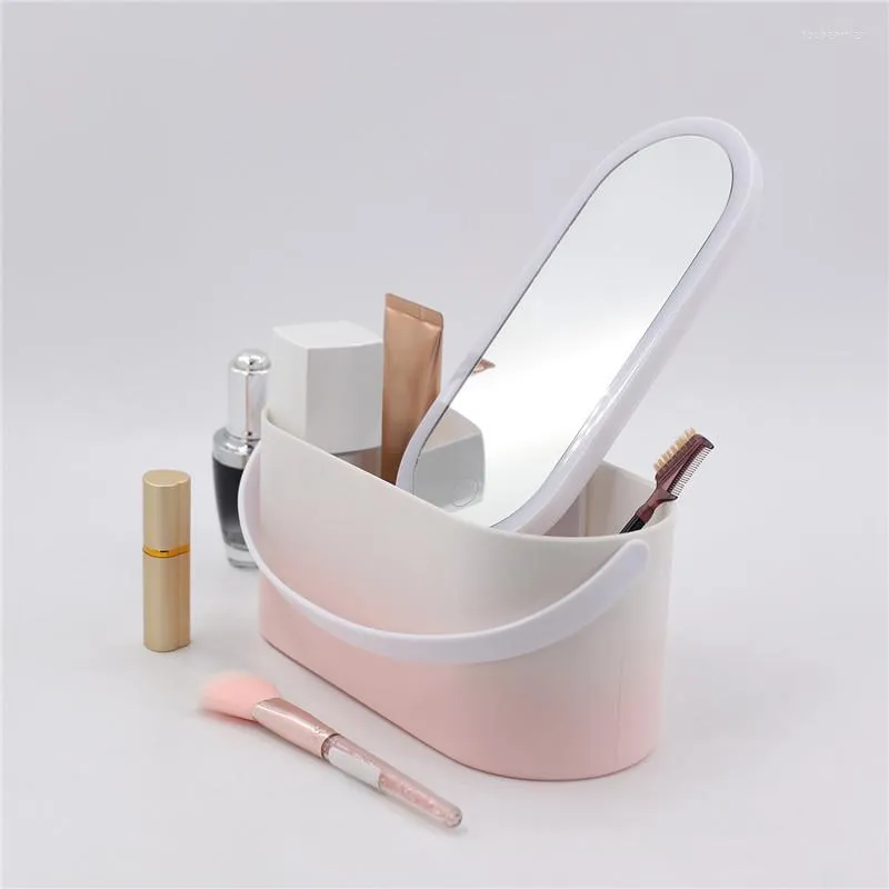 Förvaringslådor Portabelt makeupfodral med spegellampa Trese Troell Table Lipstick Skin Care Organizor