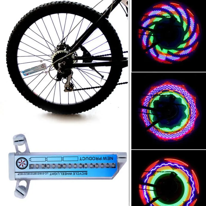 Luci per bici Bicicletta bifacciale Luce colorata per ruota 32LED Lampada perline Equitazione Raggio Flash Notte Attrezzatura per l'illuminazione per ciclismo