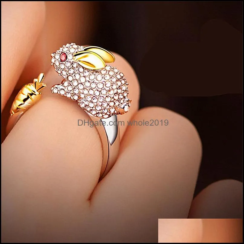 With Side Stones Rabbit Ring Charm Vintage Chic Animal Rings For Women Girls Gothic Punk Opening Finger Sier Drop Delivery Jewelry Dhrvd