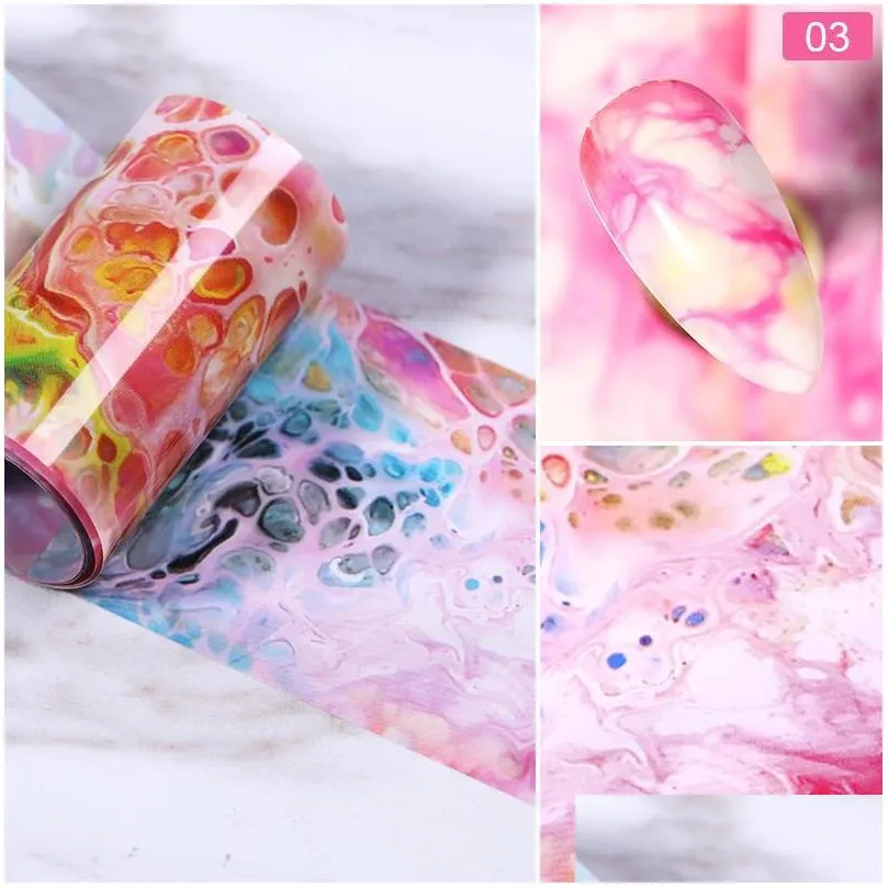 Stickers Decals Marble Nail Foil For Manicuring Uv Gel Polish Sticker Colorf Flowers Design Transfer Decal Art Decoration Wraps Dr Dhgy1