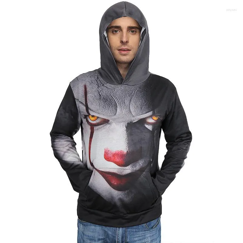 Hommes Hoodies Adulte Hommes Halloween Effrayant Clown IT 3D Imprimer Sweat À Capuche Casual Slim Fit Pull Sweat Horreur Blague Poche Outwear Manteau Pour