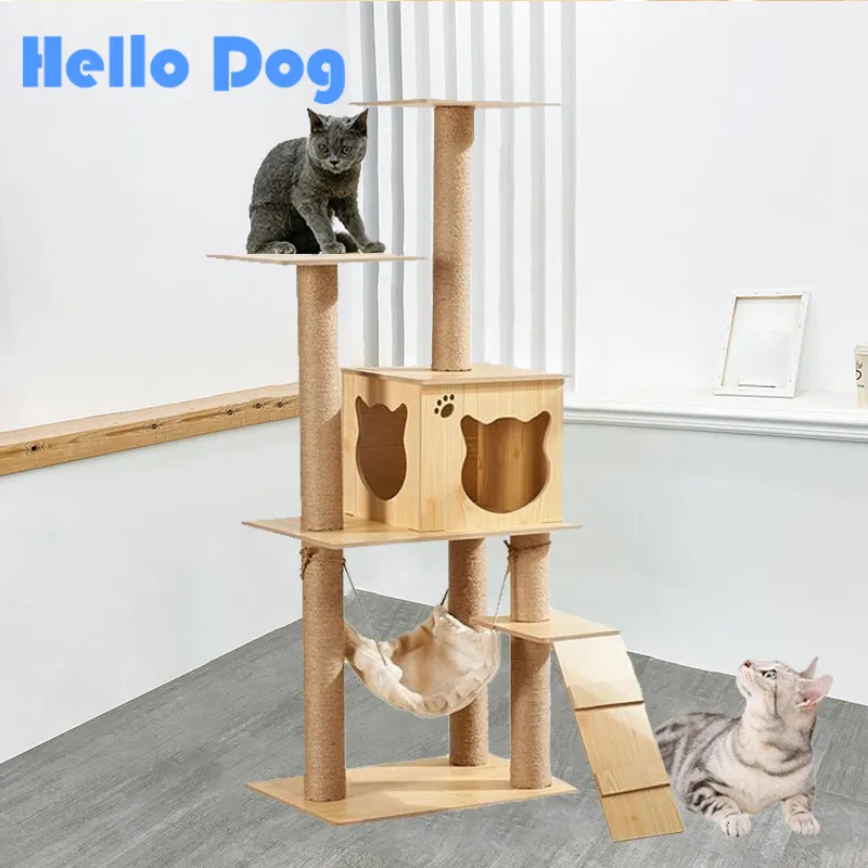 Cat Meubles Scratters Sisal Rope Tree Scratching Toy Tower Griding Paws Usure Interaction Réaction Accessoires en bois 230113