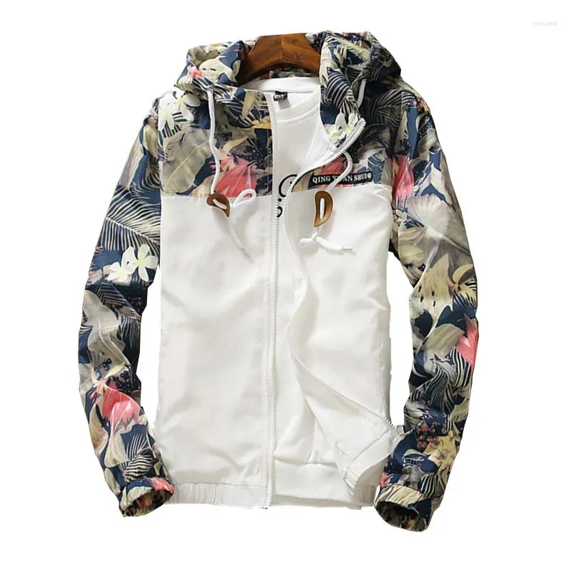 Herrjackor Jackor Herrhiphop Slim-Fit Flower Bomber Hooded Plus Size 4XL