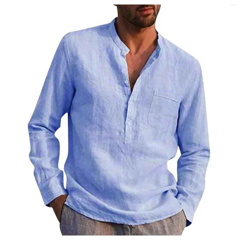 القمصان غير الرسمية للرجال الرجال الصيف الطويل الأكمام الأساسية أزرار جيب اللون الصلبة الأساسي