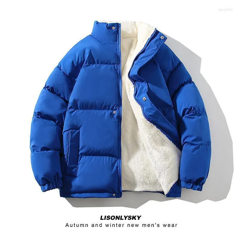 メンズジャケットSchinotch Winter Cotton Coat Men Solid Padded Jacket Puffer Parkasカジュアル男性ジッパー肥厚フリース暖かい脱毛