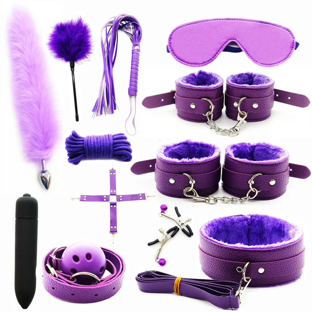 Produtos de Bondage para adultos BDSM Sex Gear Set Handcuffs Games Whip Gag Toys adultos Acessórios exóticos Casais 230113