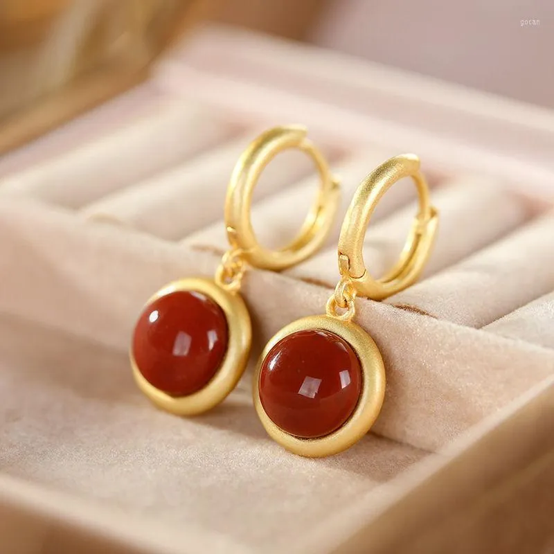 Stud Earrings Spring And Summer Natural Stone Red Eardrops Light Retro Classic Women's Egg Noodles