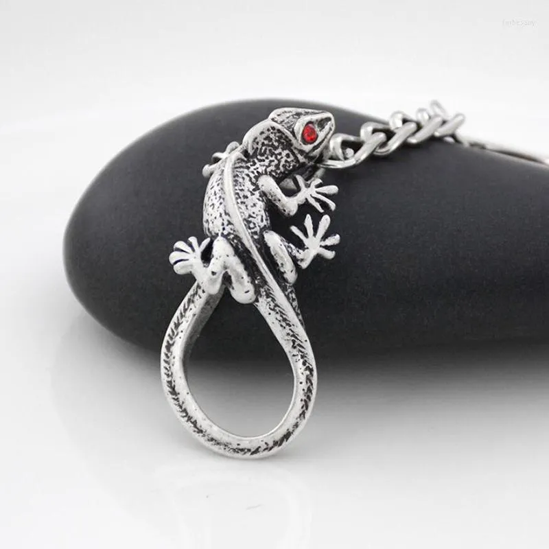 Keychains Retro Silver Color Crystal Eye Lizard Keychain Men Vintage Cute Animal Key Chains Keyring Bag Charm Women Child Jewelry Gift