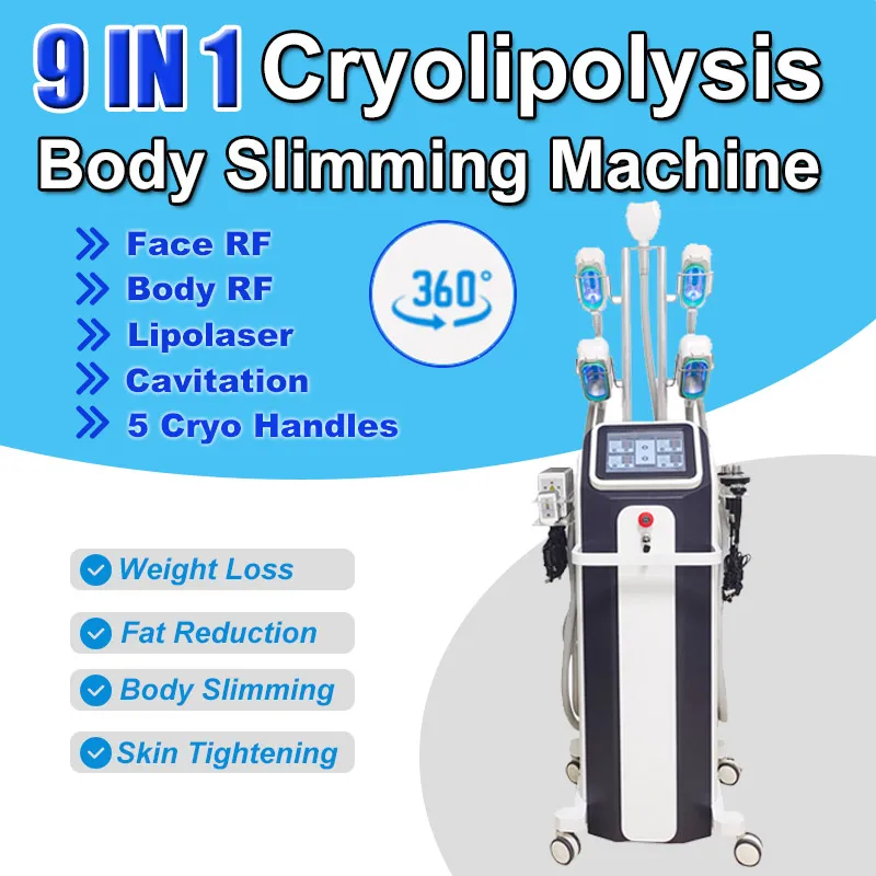 Nouveau corps de machine de cavitation Lipo amincissant le resserrement de la peau Cryo Freeze 9 en 1 Cryolipolyse RF réduction de poids perte de graisse dispositif d'élimination du double menton salon usage domestique