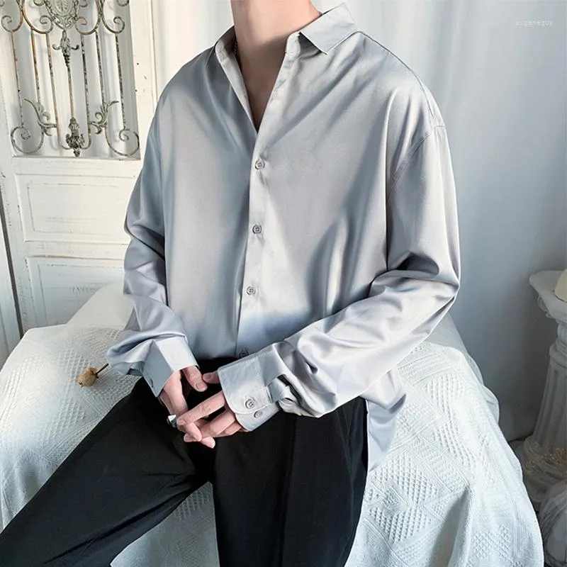 Men's Casual Shirts Men's Shirt Long-sleeved Blouses Spring Autumn Korean Style Vintage Cardigan Top Solid Color Oversized Loose Male