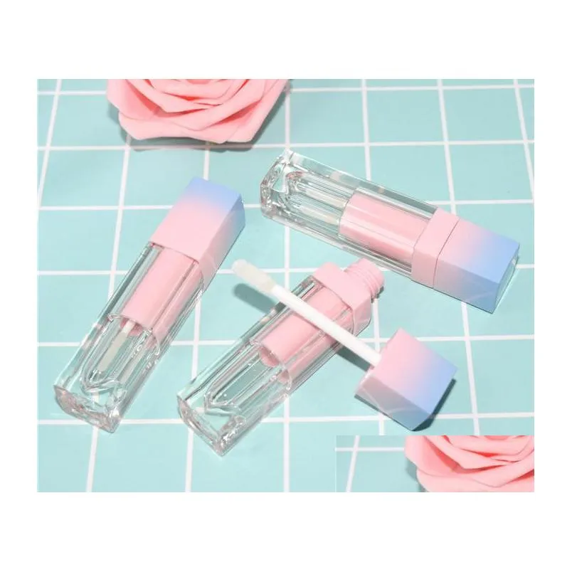 Packing Bottles 200Pcs/Lot Square Empty Lip Gloss Tube Gradient Pink Blue Plastic Elegant Lipstick Liquid Cosmetic Containers 5Ml Sa Dhbcq