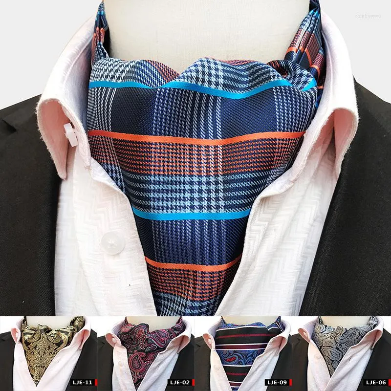 활 타이 럭셔리 남자 Paisley Plaid Solid Color Dot Wedding Ascot Classic British Genttleman Silk Neck Tie 공식적인 Cravat
