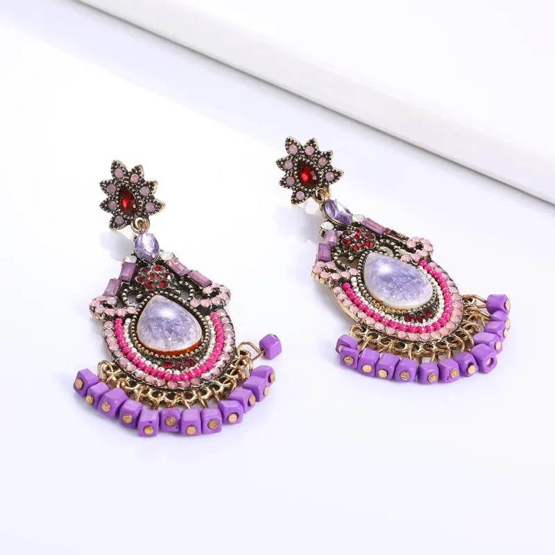 Boucles D'oreilles Pendantes Lustre EASYA 4 Couleurs Mode Vintage Goutte Style Ethnique Bohème Cristal Long Pour Femmes Accessoires Bijoux