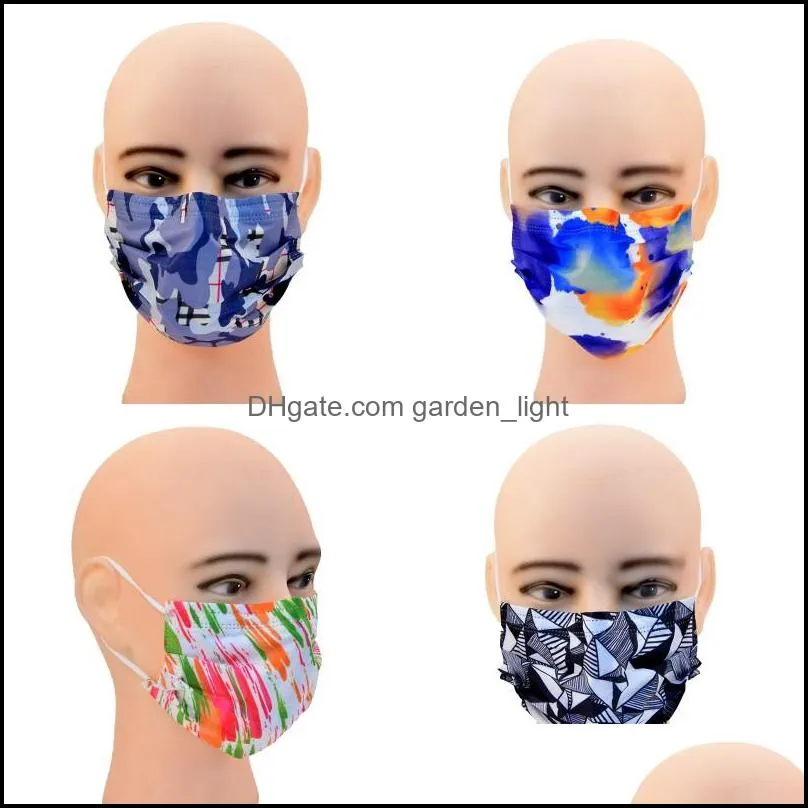 Designer-Masken 17,5 x 9,5 cm ADT-Gesichtsmaske 10 Stück / Packung Einweg-Mode-Ohrbügel Schutz 3 Schichten Tarnung 50 Modelle Drop-Lieferung Dhxrv