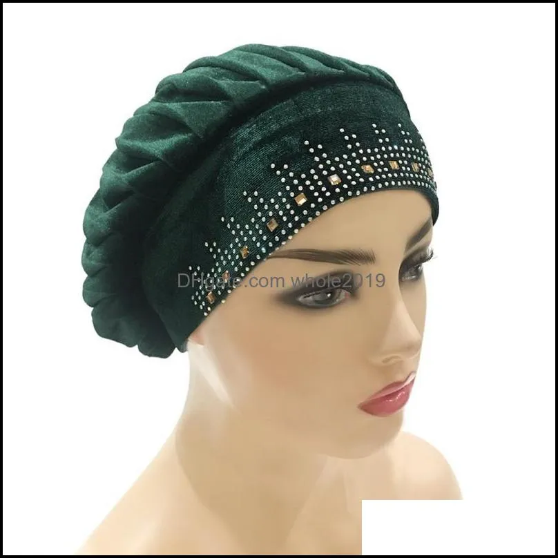 Beanie/Skull Caps Beanie/Skl Winter Veet Inner Muslim Drilling Hijab For Women Ethnic Islamic Wrap Head Hatt redo att bära håravfall otuky
